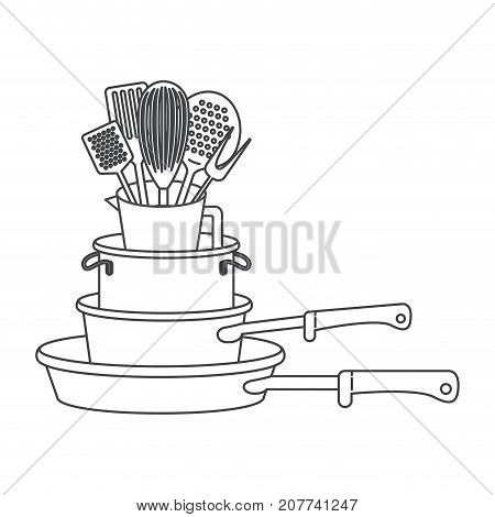 stewpan stack and kitchen utensils monochrome silhouette vector illustration