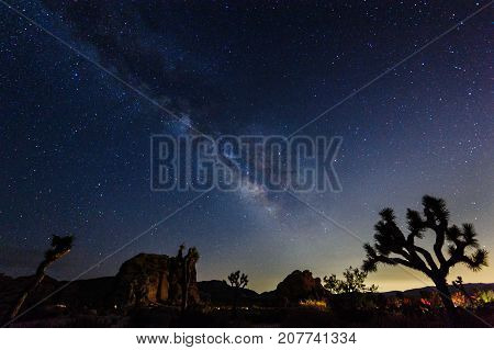 The Milky Way Galaxy, as seen from the Hidden Valley area in Joshua Tree National Park on a moonless summer night.