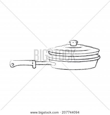stewpan with handle and lid monochrome blurred silhouette vector illustration