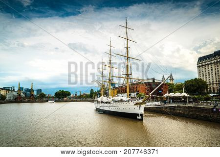 Buenos Aires - January 24, 2016: Museum Frigate Sarmiento President in Puerto Madero, Buenos Aires, Argentina on January 24, 2016
