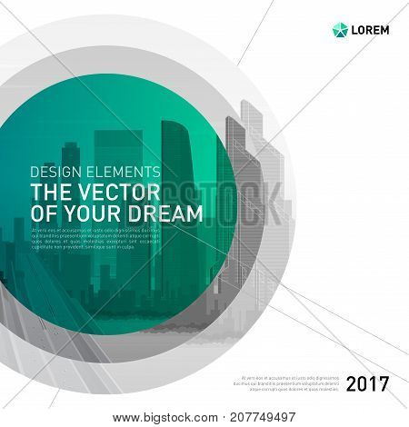 Design element for corporate graphic layout. Modern abstract geometry background template design whith colored cityscape vector illustration for investment, business, real estate, construction.