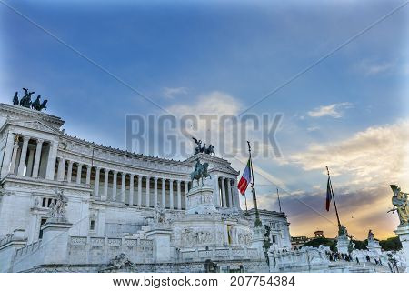 Tomb of Unknown Victor Emanuele Monument Rome Italy. Monument created in 1911 to the first king of a united Italy. Designed by Giussepe Sacconi in 1885