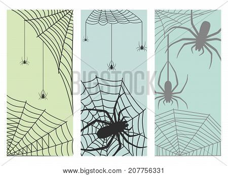 Spider web cards silhouette arachnid fear graphic flat scary animal poisonous design nature phobia insect danger horror tarantula halloween vector icon. Creepy warning symbol poison silhouette.