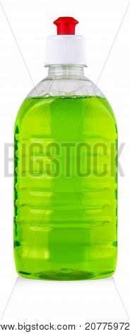 cleaning equipment isolated on a white background. colored plastic bottles with Detergent isolated on white background .