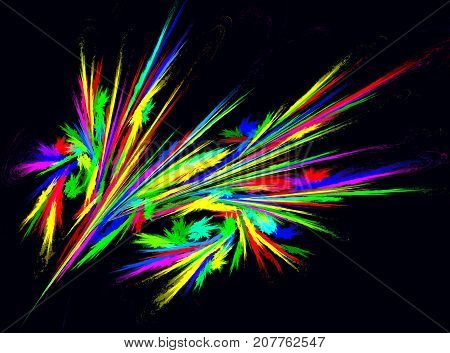 Neon light wings colored abstract horizontal over black background