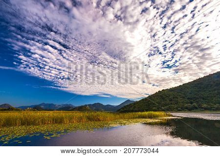 Incredibly beautiful clouds over the Skadar Lake. Montenegro. Photo taken at Skadar Lake Podgorica region.