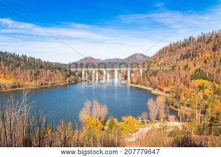 Colorful autumn landscape, Bajer Lake in Fuzine, Gorski kotar, Croatia
