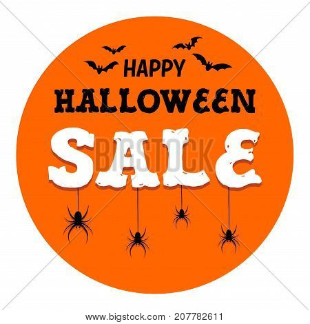 Happy Halloween Sale Banner with bats and spiders, Vector Illustration