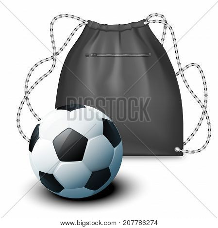 mockup sport Backpack and a soccer ball. Vector illustration in a realistic style. Element for the poster.