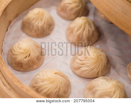Closeup of Xiao Long Bao Streamed Pork Dumplings Taiwan food (Selective Focus)
