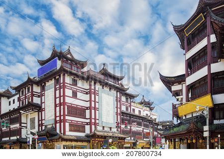 Vintage street and oil market in Shanghai jn day time with blue sky Shang hai city China