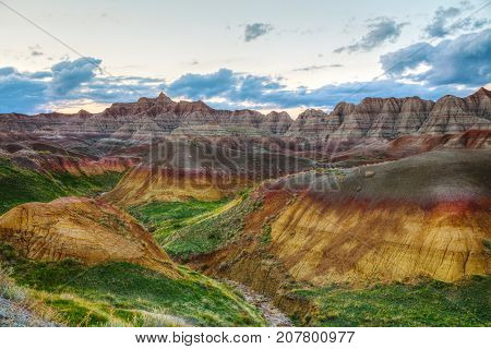 Scenic view at Badlands National Park South Dakota USA at sunset