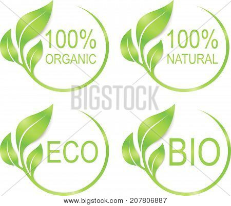 Vector illustration set of logos for natural organic eco and bio products.