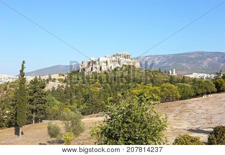 landscape of Parthenon Acropolis in Athens Greece