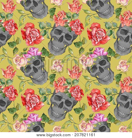 Wildflower rose flower pattern in a watercolor style. Full name of the plant: rose. Aquarelle wild flower for background, texture, wrapper pattern, frame or border.