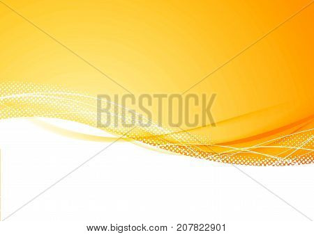 Bright orange elegant beautiful border wave background. Gradient abstract graphic card with dotted speed wind swoosh transparent lines. Vector eps10 illustration