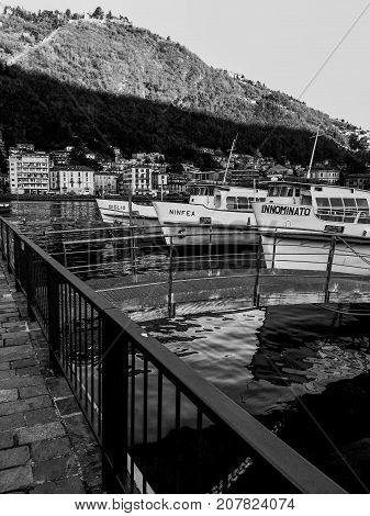 View of Como Lake and boats, CO, Italy, 25/03/2015