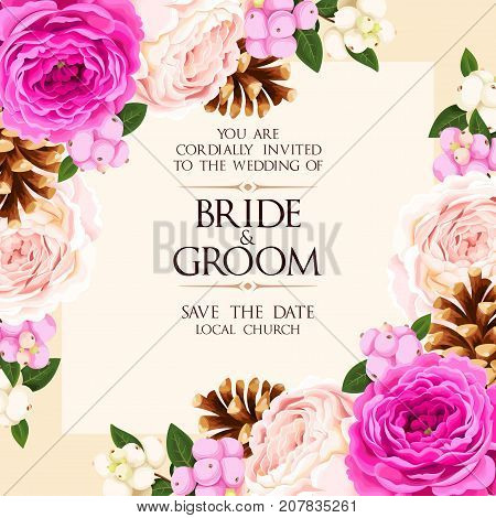 Vector vintage invitation with high detailed flowers