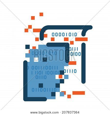 Data loss icon. Information concept. Pixelated binary data loss from files technology concept illustration isolated vector. Transparent