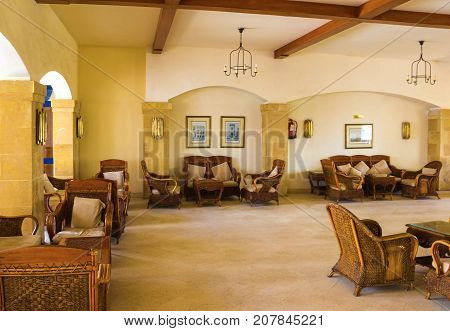 Sharm El Sheikh, Egypt - September 27, 2017: The lobbi at Grand Hotel Sharm El Sheikh 5 at Sharm El Sheikh, Egypt on September 27, 2017