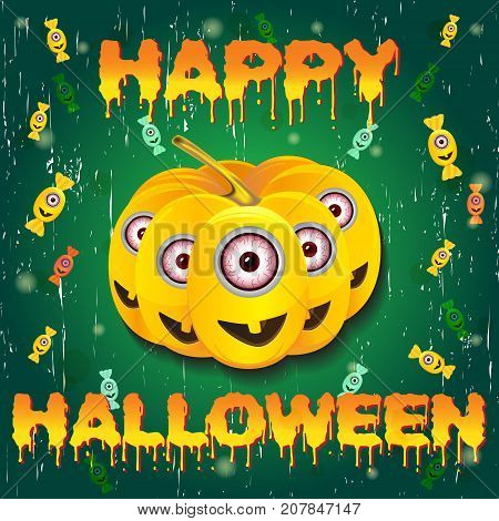 Halloween night background with pumpkin. Flyer or invitation template for Halloween party. Vector illustration