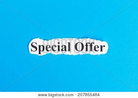 Special offer text on paper. Word Special offer on torn paper. Concept Image.
