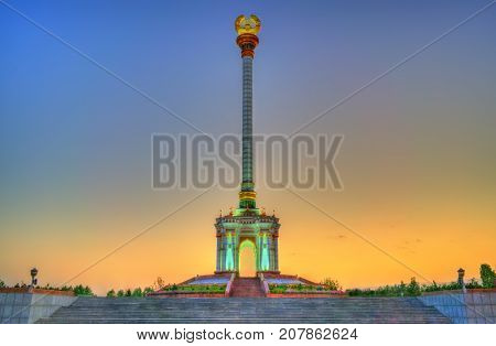 Independence Monument in Dushanbe, the Capital of Tajikistan. Central Asia