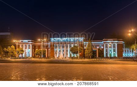 Parliament of the Republic of Tajikistan in Dushanbe at night. Central Asia