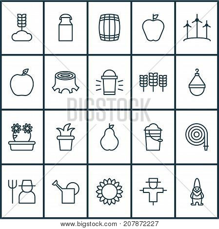 Farm Icons Set. Collection Of Watering Can, Cereal, Bugbear And Other Elements
