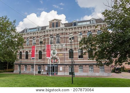 LEIDEN, NETHERLANDS - SEPTEMBER 03, 2017: Main building of the nautical school of Leiden Netherlands