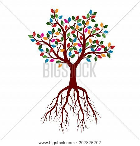 Color Tree with Roots. Graphic and nature pattern.