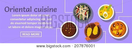 Oriental cuisine banner horizontal concept. Flat illustration of oriental cuisine banner horizontal vector concept for web design