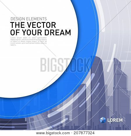 Design element for corporate graphic layout. Modern abstract geometry background template design whith colored cityscape vector illustration for investment, business, real estate, construction.