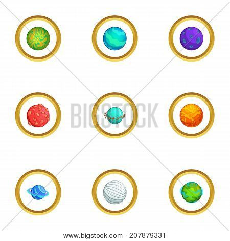 Mystery planet icons set. Cartoon style set of 9 mystery planet vector icons for web design