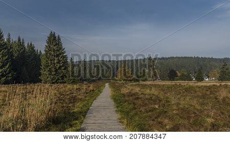 Blue morning near Kladska pond in autumn time with fog