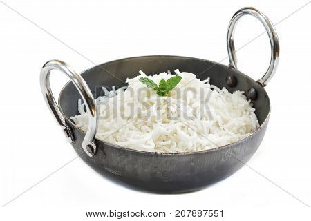 Indian Cooked Basmati Rice Served in a Kadai