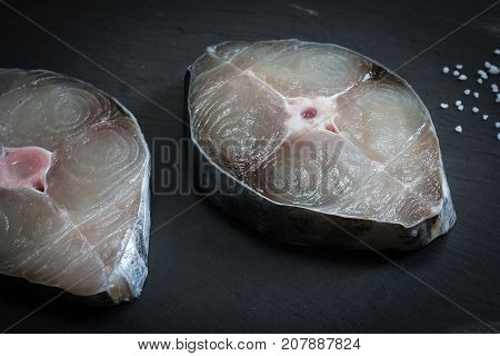 Raw King fish steak ready to fry