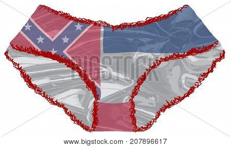 A pair of red ladies undies with lace edge and a Mississippi flag