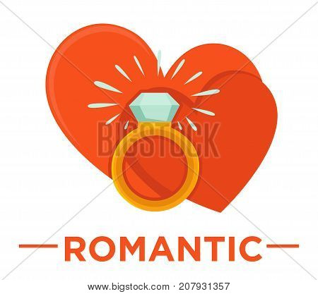 Movie genre icon logo romantic of love hearts and wedding ring. Vector flat isolated symbol template for cinema or channel movie romantic genre emblem