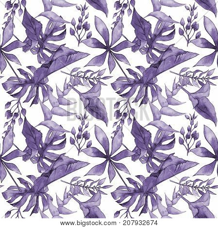 Tropical Hawaii leaves pattern in a watercolor style. Aquarelle wild flower for background, texture, wrapper pattern, frame or border.