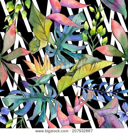 Tropical Hawaii leaves pattern in a watercolor style. Aquarelle wild flower for background, texture, wrapper pattern, frame or border.