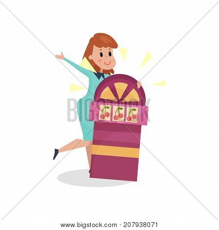 Young woman suffering from gambling addiction cartoon vector Illustration on a white background