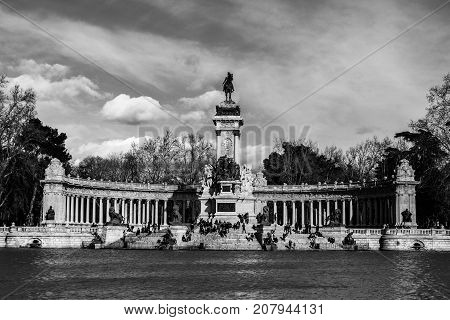 Monument to Alfonso XII in black and white, Madrid, Spain, 12/03/2016