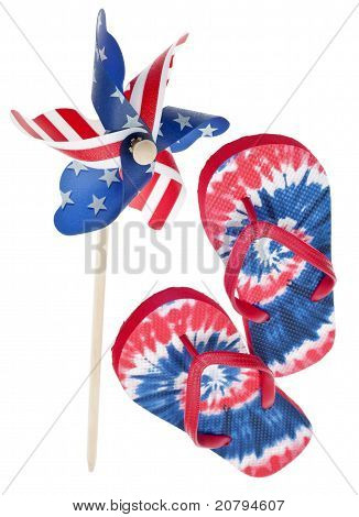 patriotische Nadelrad und Flip Flop-Sandalen