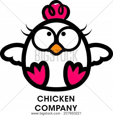 Cartoon cute chicken character for food company, vector illustration