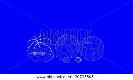 3D Rendering Of A Blueprint Balls In White Lines On A Blue Background