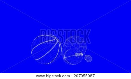 3D Rendering Of A Blueprint Balls In White Lines On A Blue Background