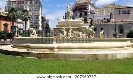 a pretty foutain in seville in spain