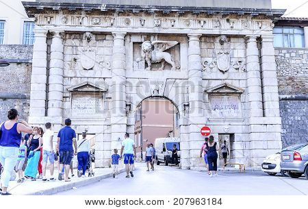 ZADAR, CROATIA - 14 JULY, 2017: City gates of the city of Zadar, Croatia