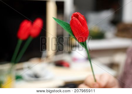 Handmade process craft from paper beautiful flowers